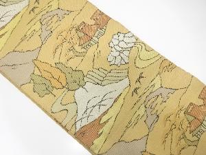 アンティーク　田舎風景模様織出し袋帯（着用可）